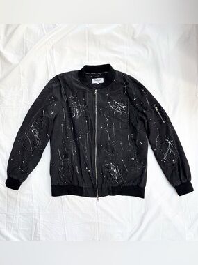 Reason Paint Splatter Bomber Jacket | Black Utility Zip Jacket